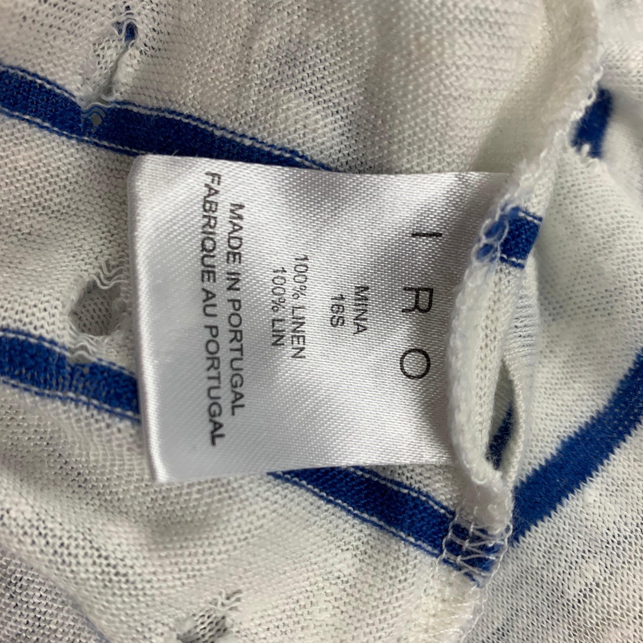 Men's IRO Size XS White Blue Stripe Linen Mina T-shirt For Sale
