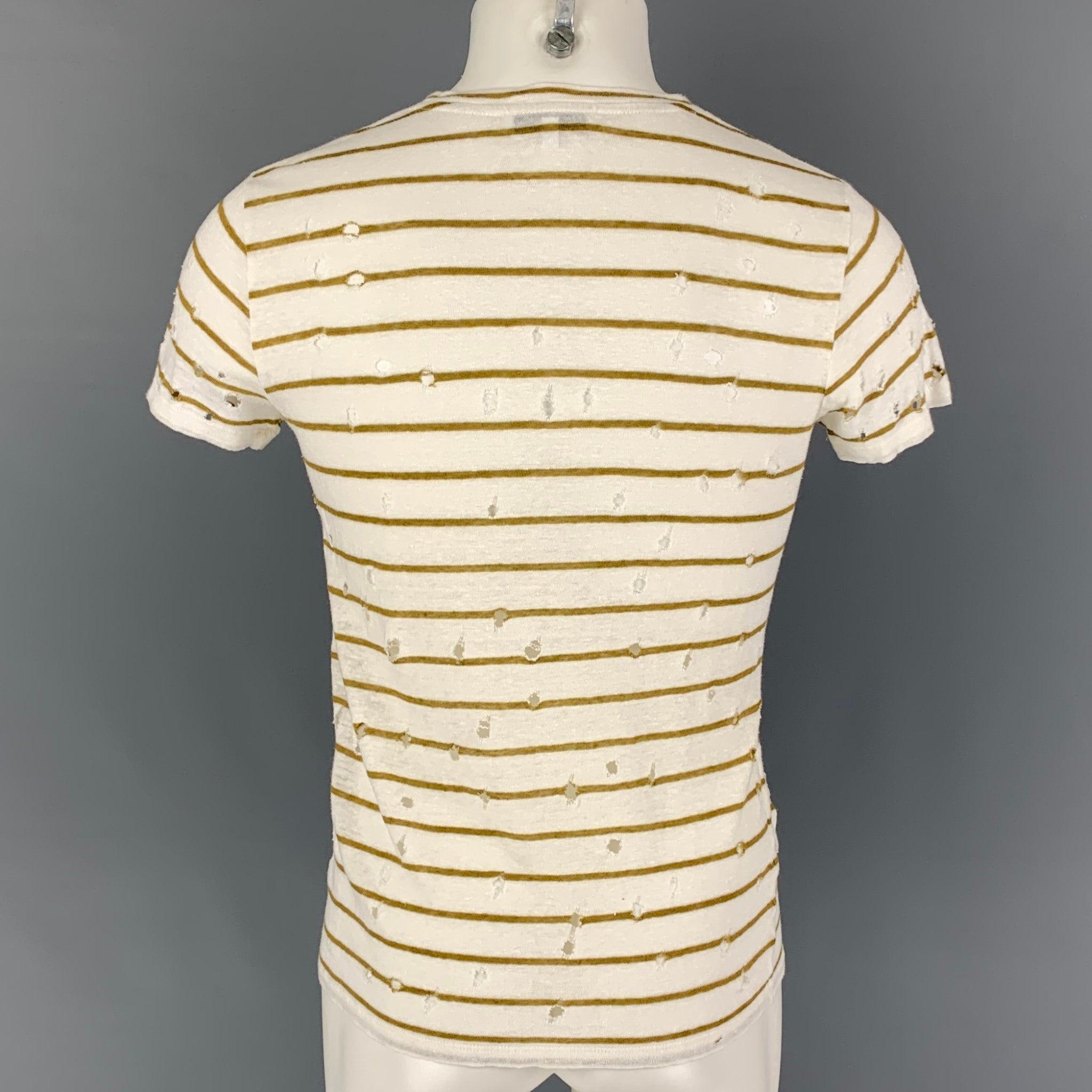 IRO Size XS White Olive Stripe Linen Crew-Neck Mina T-shirt In Good Condition For Sale In San Francisco, CA