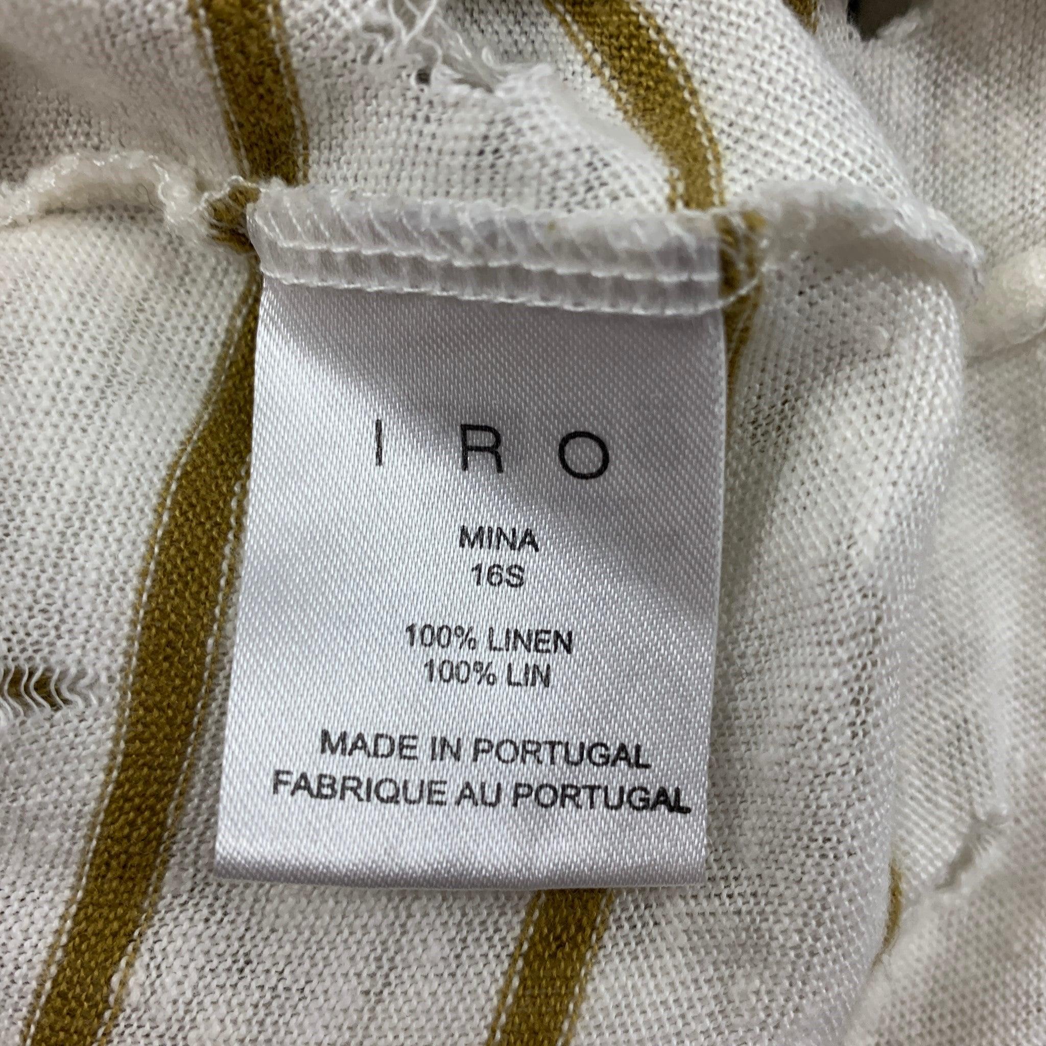 IRO Größe XS Weiß-Oliv gestreiftes Leinen-T-Shirt mit Rundhalsausschnitt Mina Herren im Angebot