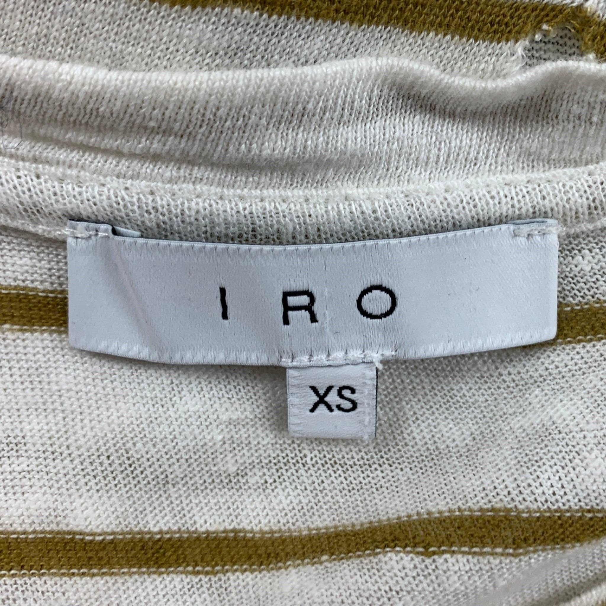 IRO Größe XS Weiß-Oliv gestreiftes Leinen-T-Shirt mit Rundhalsausschnitt Mina im Angebot 1