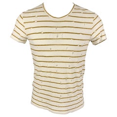 T-shirt Mina blanche à rayures olives taille XS