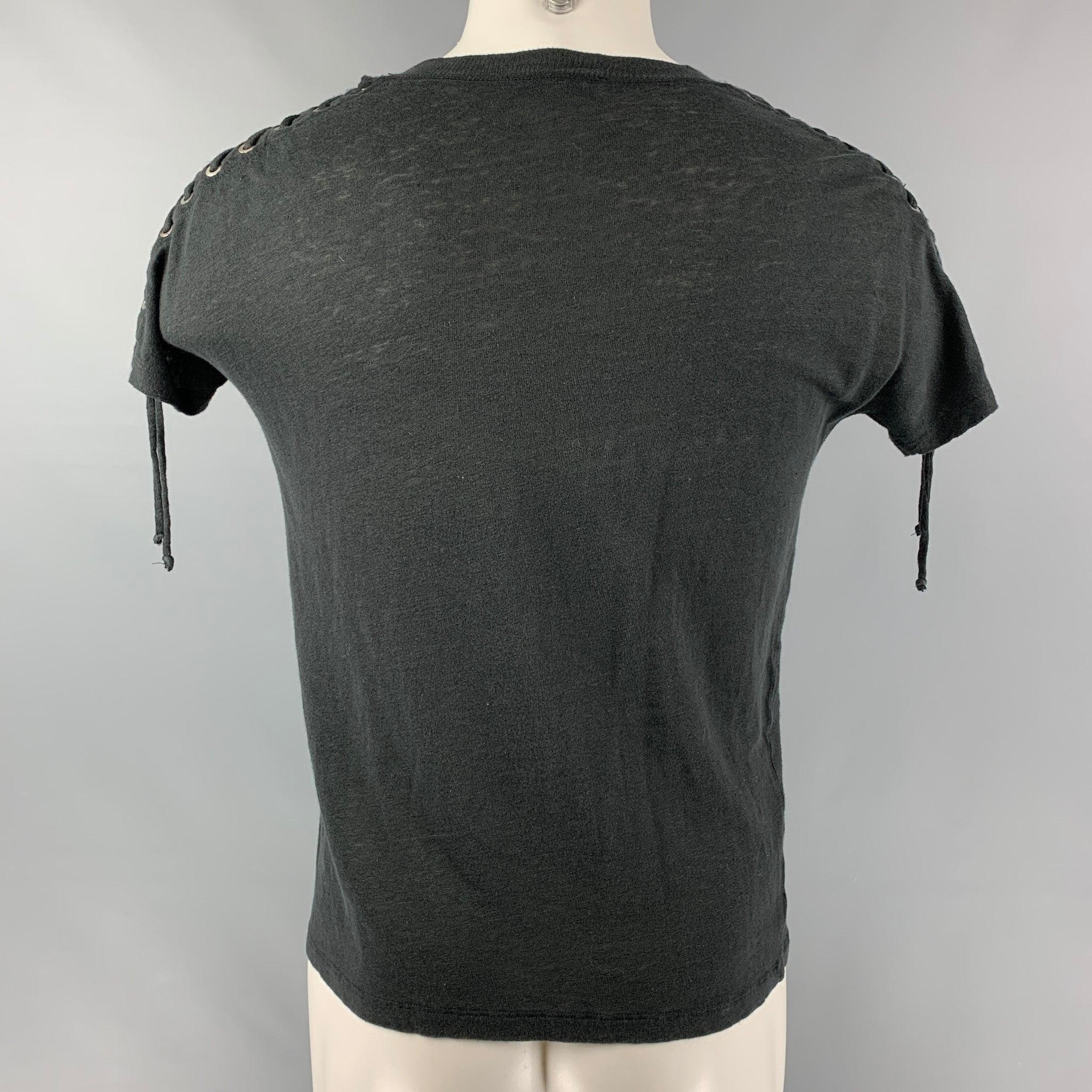 IRO Steiro Size XS Black Solid Linen Crew-Neck T-shirt In Excellent Condition For Sale In San Francisco, CA