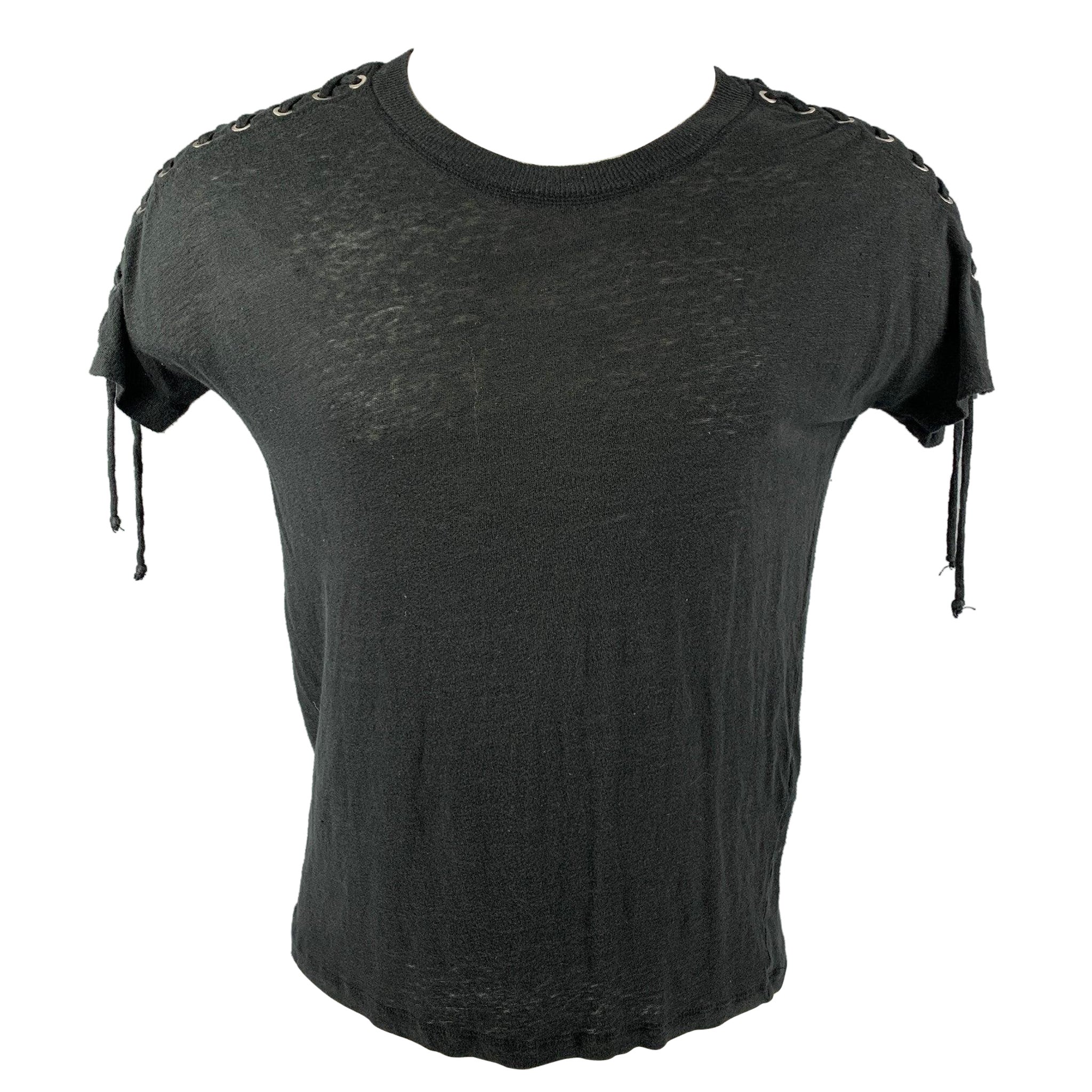 Camiseta IRO Steiro Talla XS Lino Sólido Negro Cuello Redondo