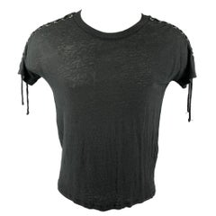 Camiseta IRO Steiro Talla XS Lino Sólido Negro Cuello Redondo