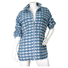 IRO Tinat Long Lurex Blue & Silver Metallic Houndstooth Tweed Jacket