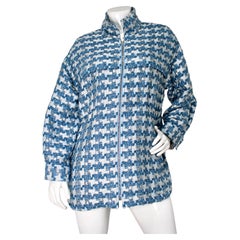 IRO Tinat Long Lurex Blue & Silver Metallic Houndstooth Tweed Jacket
