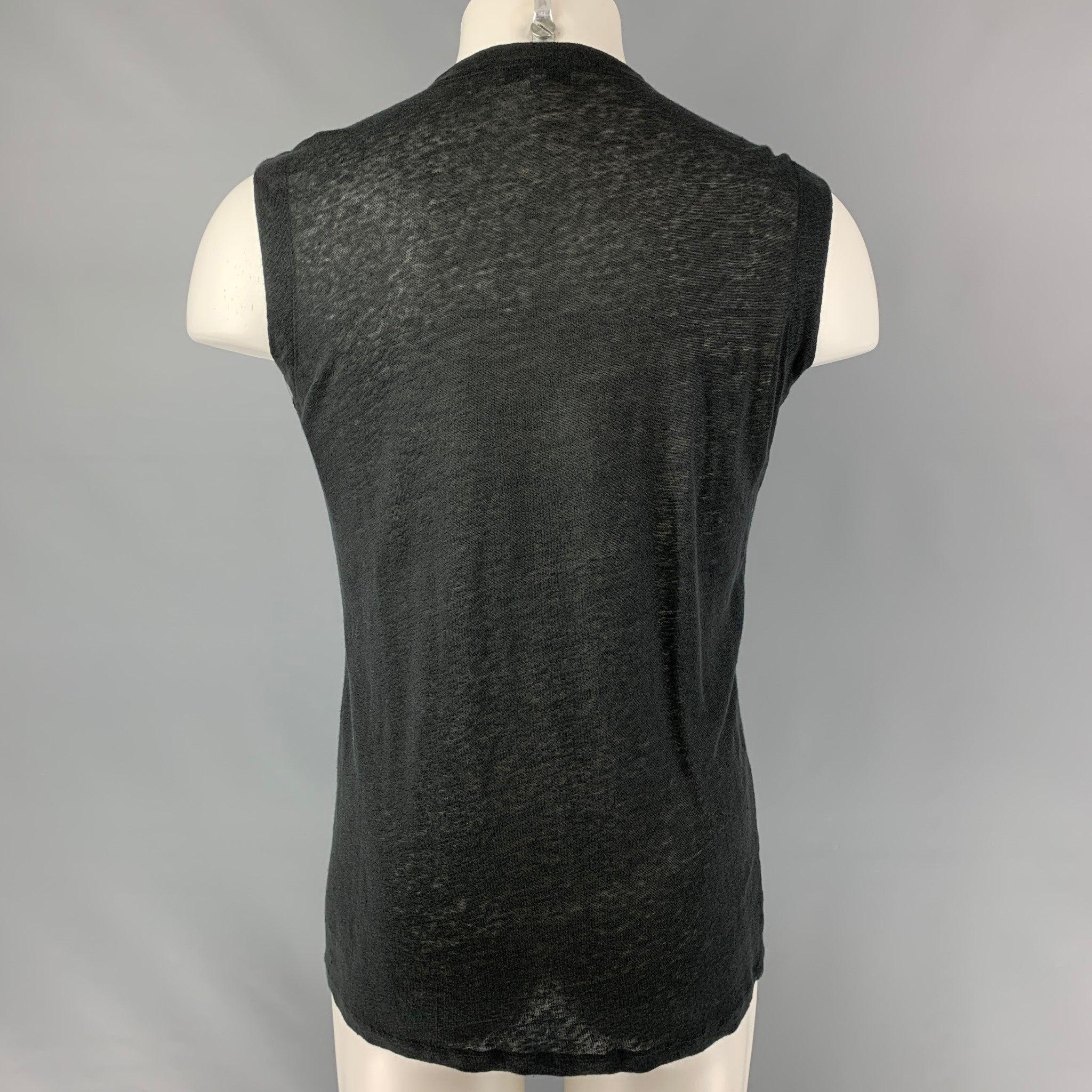 IRO Tissa Size S Black Solid Linen Sleeveless Tank Top In Excellent Condition In San Francisco, CA