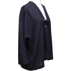 IRO Tunic Blouse Shirt Navy Blue Silk Sheer Lace-Up 3/4 Sleeve 40