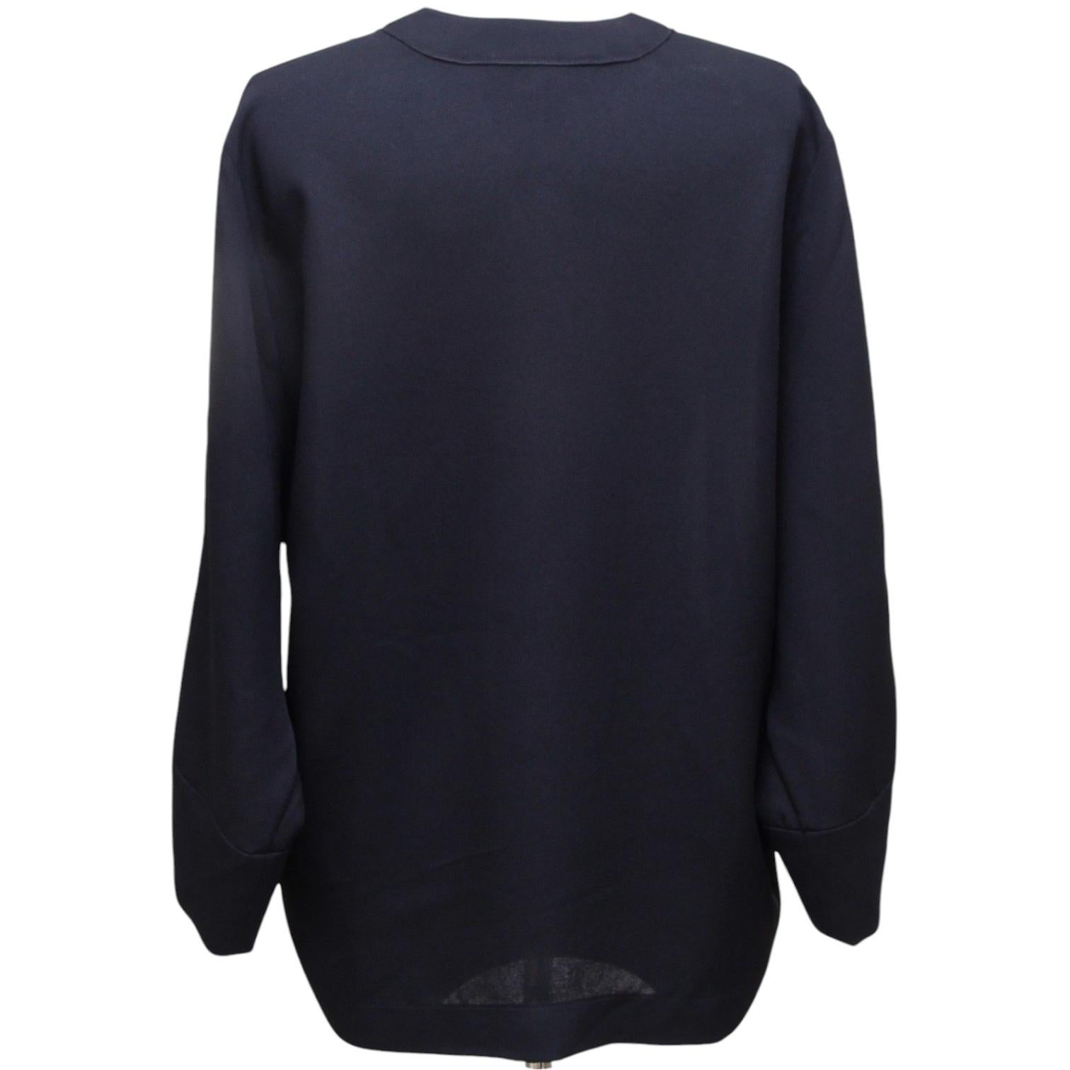 IRO Tunic Blouse Shirt Navy Blue Silk Sheer Lace-Up 3/4 Sleeve 40 In Good Condition For Sale In Hollywood, FL