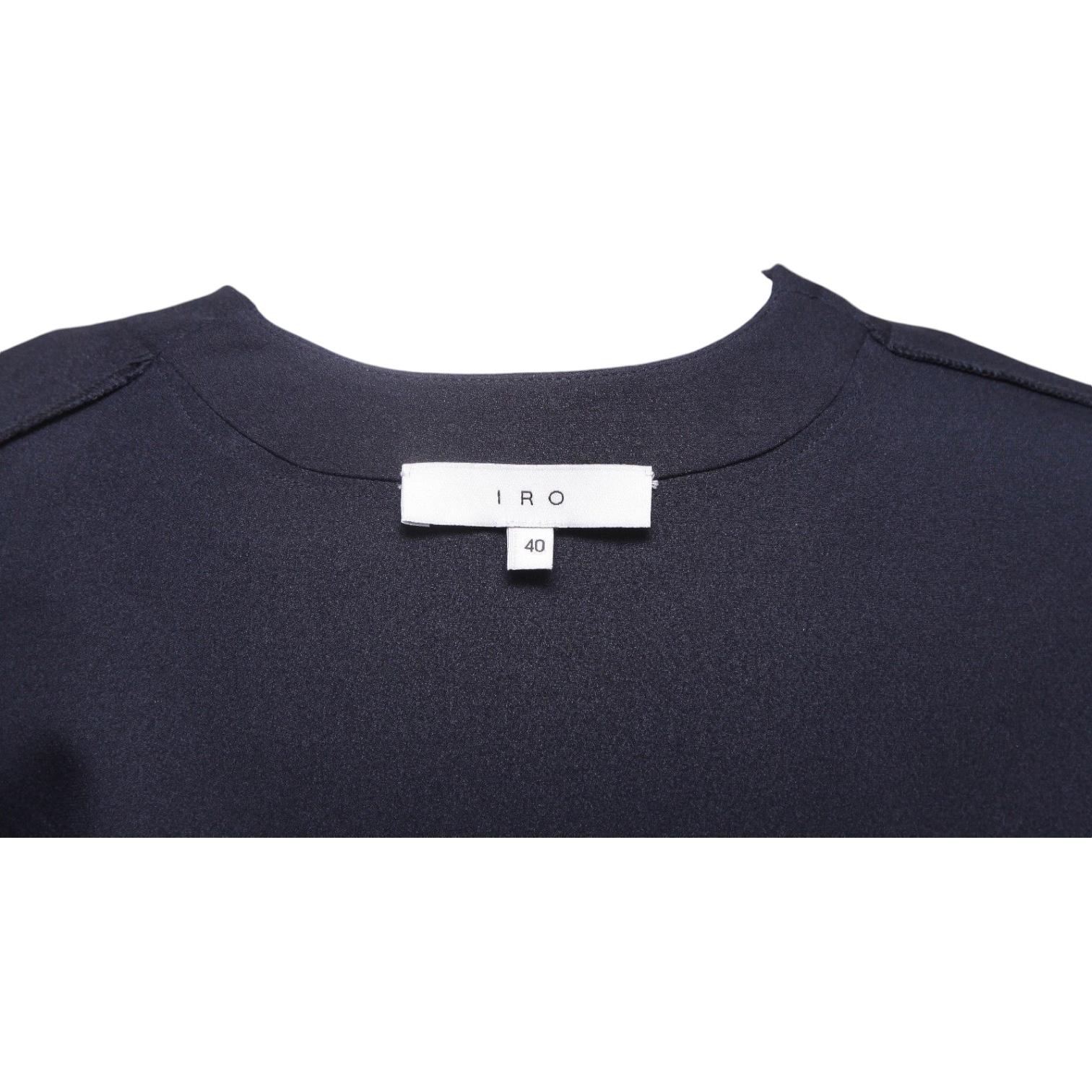 Women's IRO Tunic Blouse Shirt Navy Blue Silk Sheer Lace-Up 3/4 Sleeve 40 For Sale