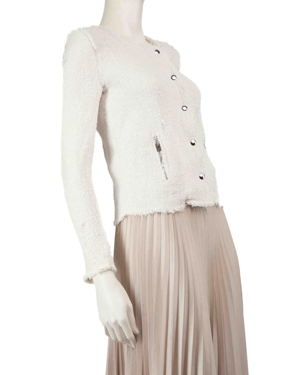 CONDITION is Very good. Hardly any visible wear to jacket is evident, this item is purposely distressed on this used Iro designer resale item.
 
 Details
 White
 Cotton
 Long sleeve jacket 
 Form fitting
 2x External pockets
 Round neck
 Frayed hem
