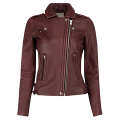 Iro Women's Burgundy Leather Distressed Biker Jacket