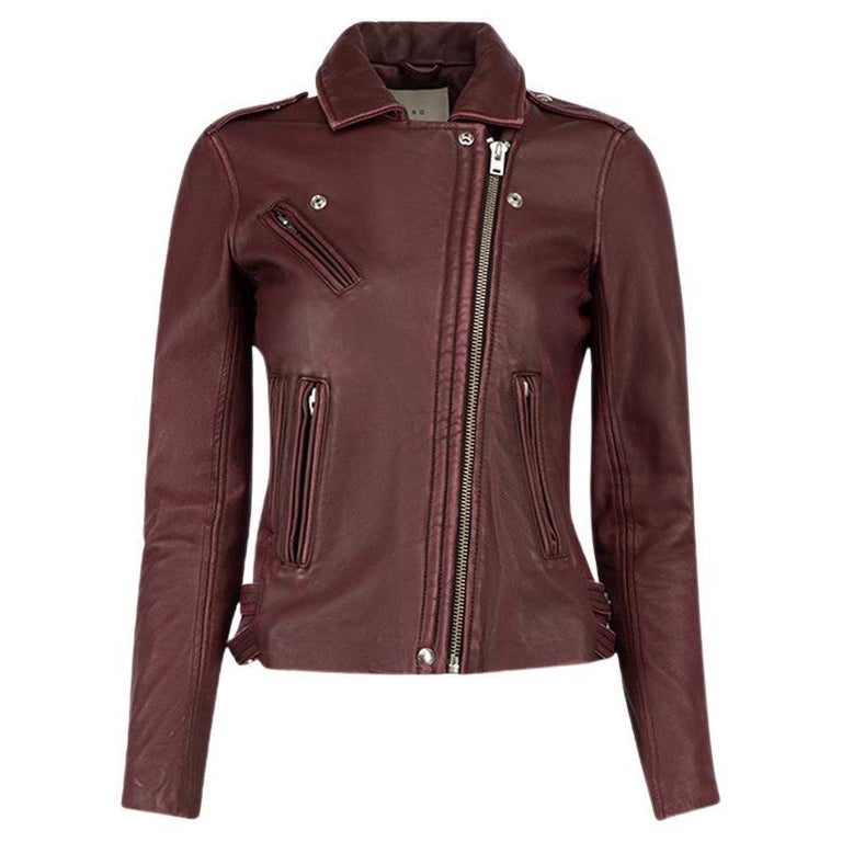 Iro Women's Burgundy Leather Distressed Biker Jacket For Sale at 1stDibs