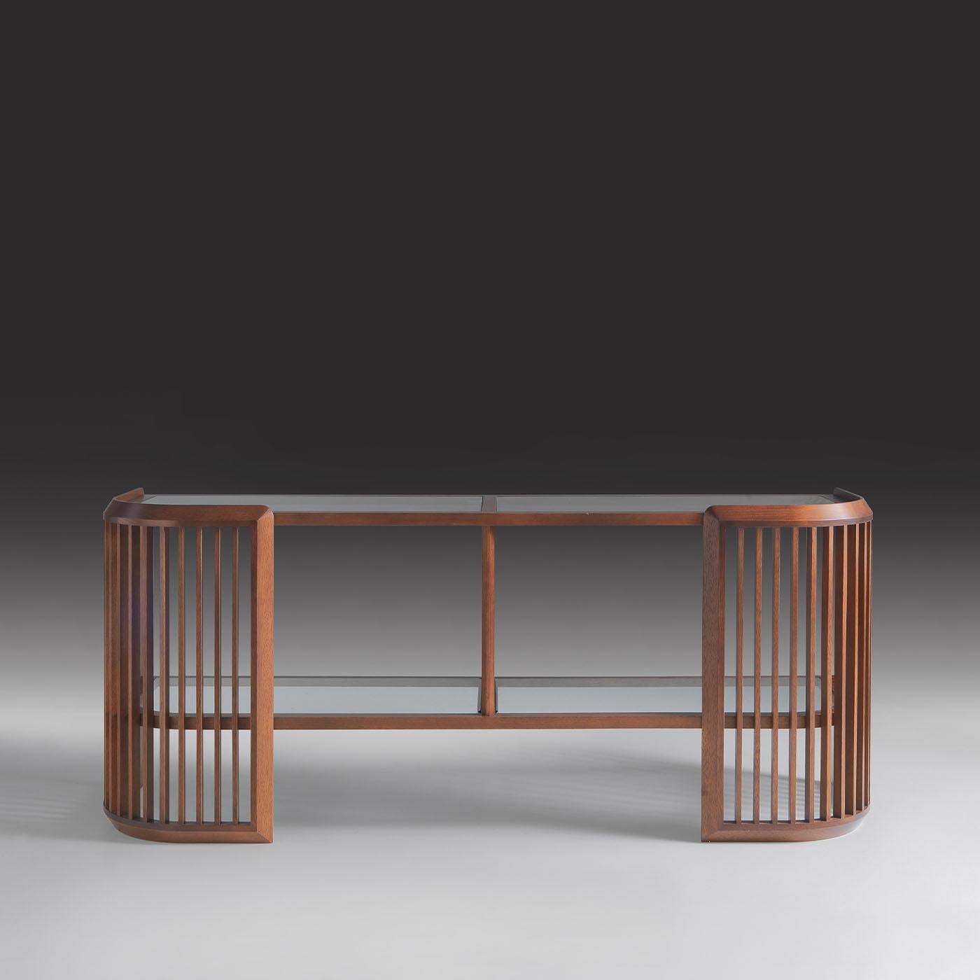 XXIe siècle et contemporain Iroko Sideboard With Crystal Shelves by Annibale Colombo en vente