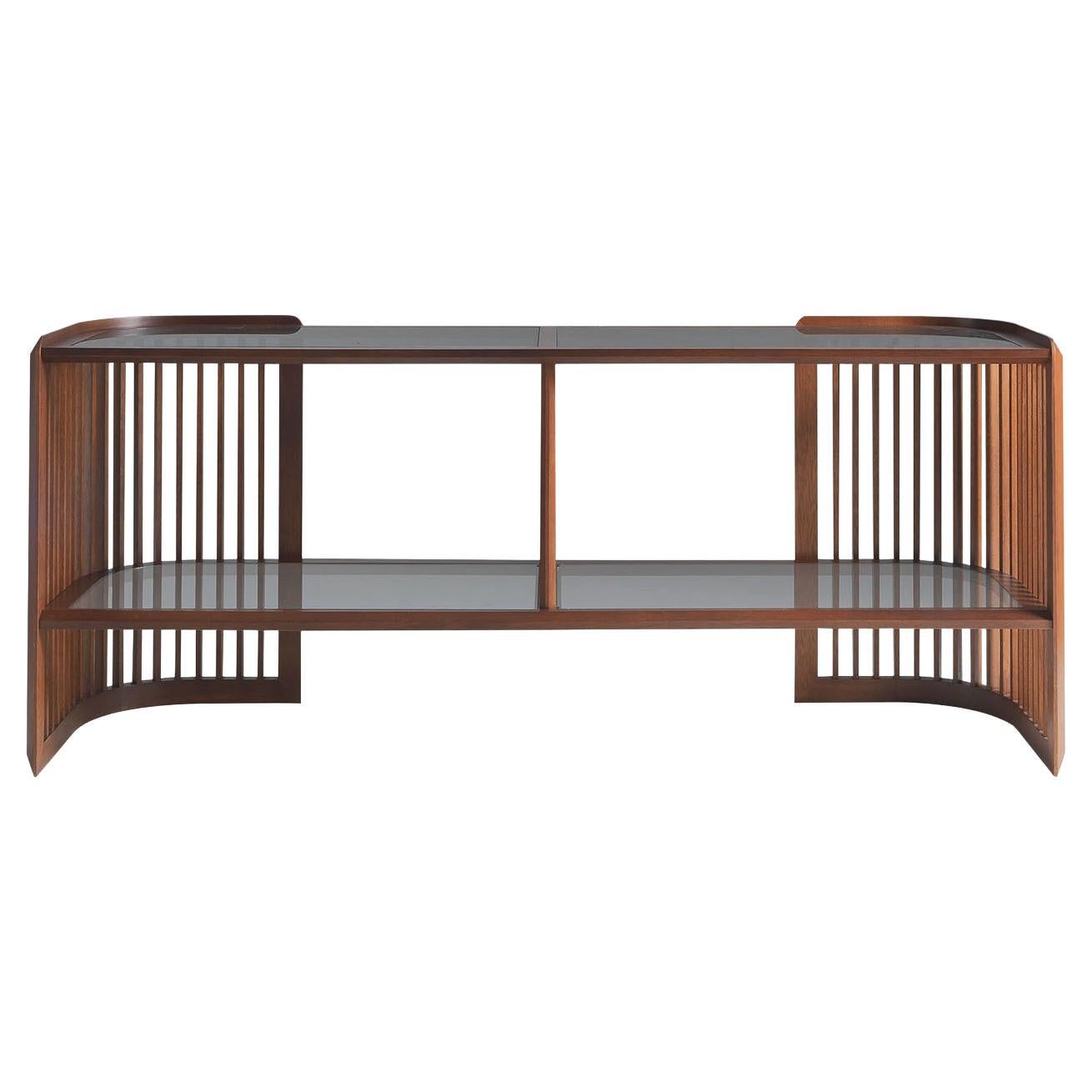 Iroko Sideboard With Crystal Shelves by Annibale Colombo en vente
