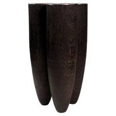 Iroko Wood Burned Steel, Sculpted Signed Side Table, Arno Declercq