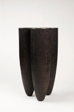 Iroko Wood Burned Steel, Unique Signed Side Table, Arno Declercq
