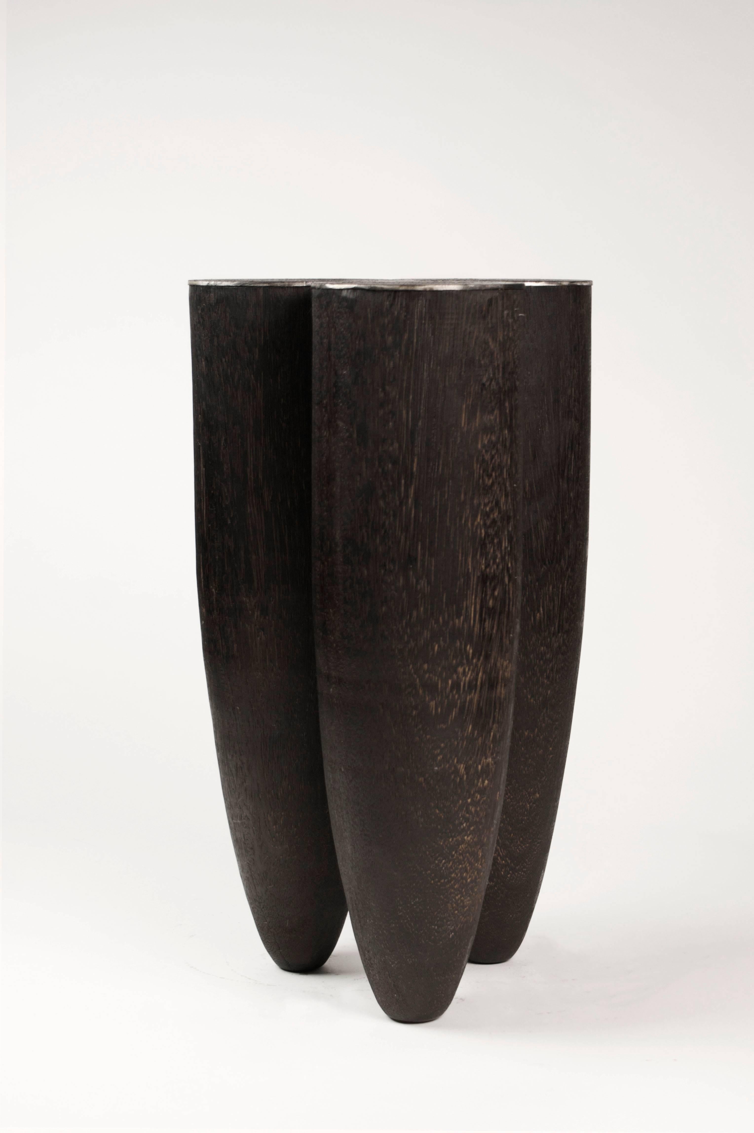 Modern Iroko Wood Burned Steel, Unique Signed Side Table, Arno Declercq