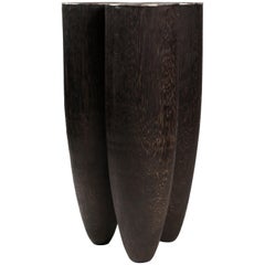 Iroko Wood Burned Steel, Unique Signed Side Table, Arno Declercq