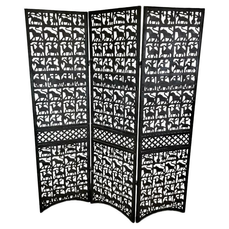 Iron African Animals Horses Safari Room Divider Screen