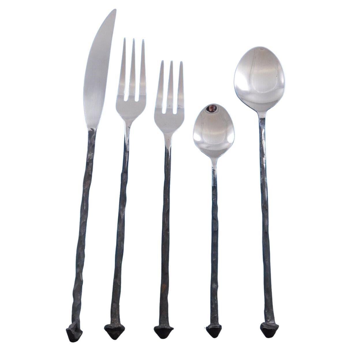 Iron Age by Michael Aram Black Oxidized Stainless Steel Flatware Set 31 Pcs For Sale