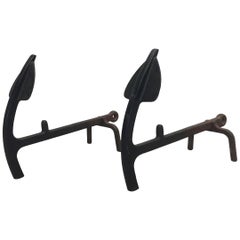 Vintage Iron Andirons in the Shape of Anchors