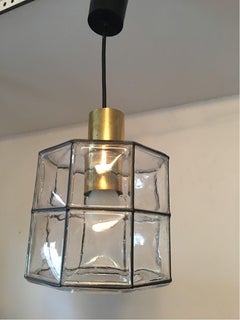 Iron and Air Bubble Glass Pendant Lamp by Glashütte Limburg, 1960s