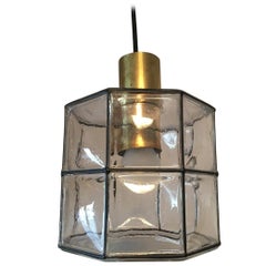 Iron and Air Bubble Glass Pendant Lamp by Glashütte Limburg, 1960s
