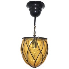 Farol colgante de hierro y cristal de burbujas ámbar, Alemania, años 60