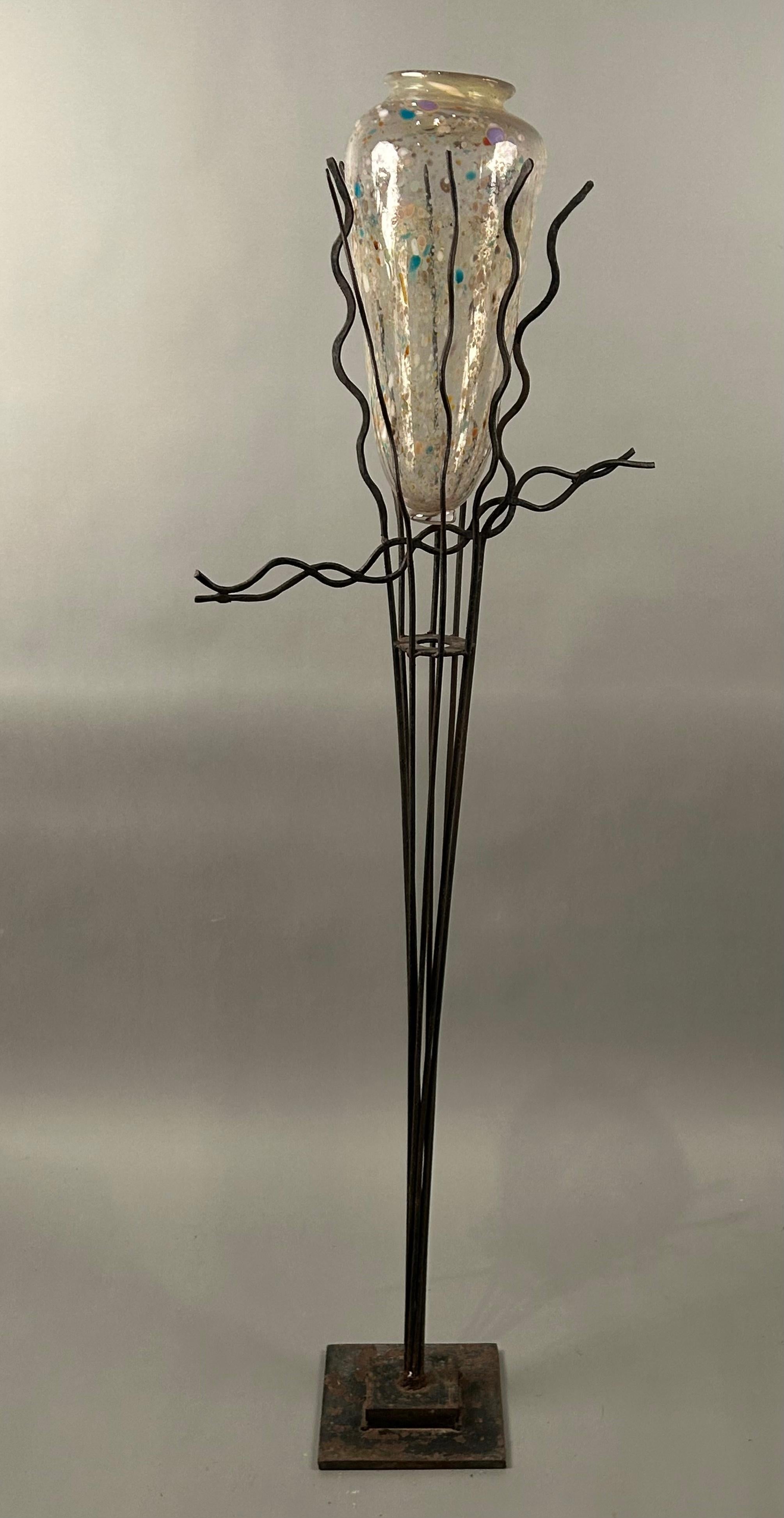 Américain Sculpture en fer et verre d'art Larry Livolsi (1946-2015) Lorenz Studio en vente