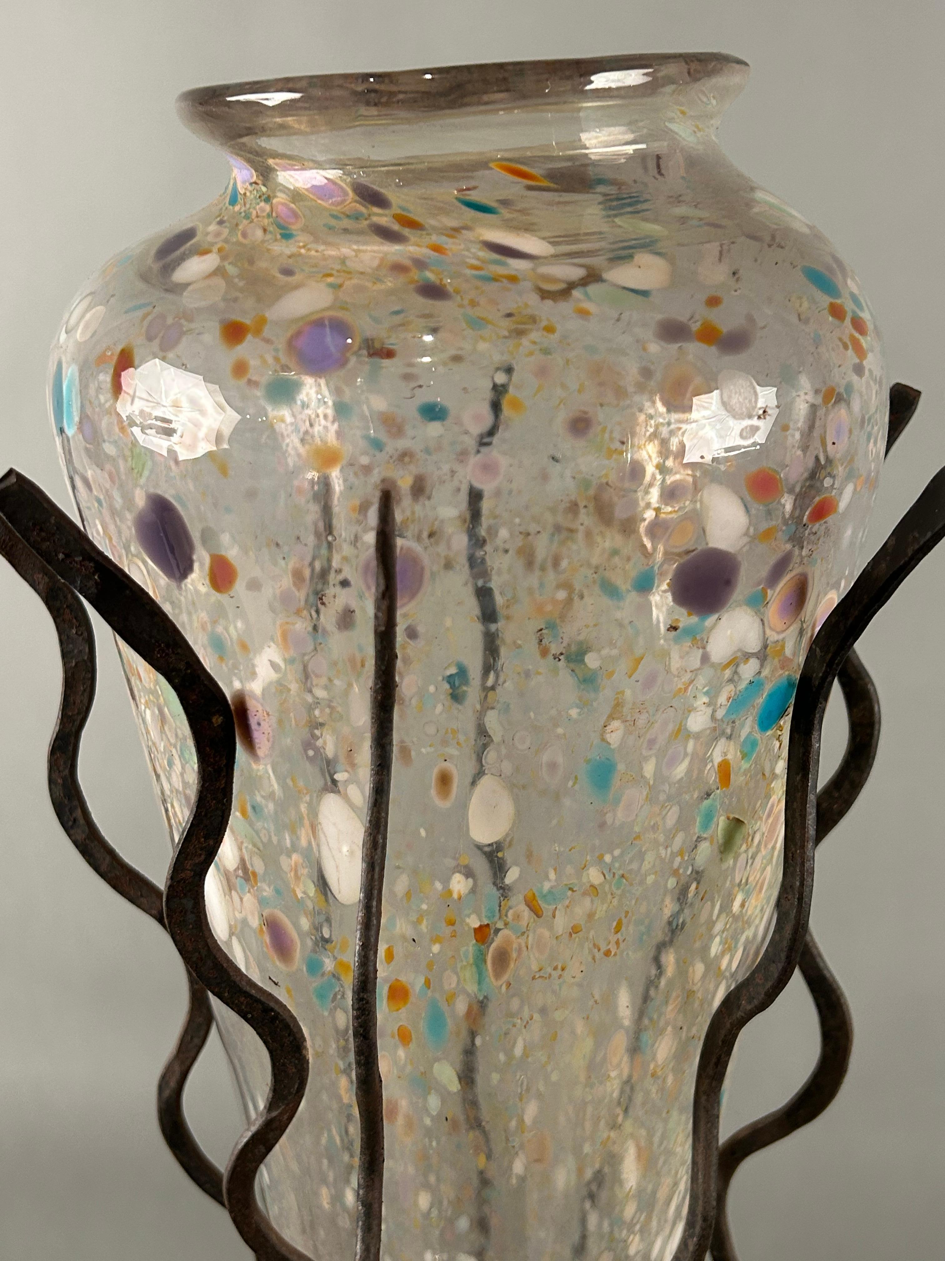 Verre d'art Sculpture en fer et verre d'art Larry Livolsi (1946-2015) Lorenz Studio en vente