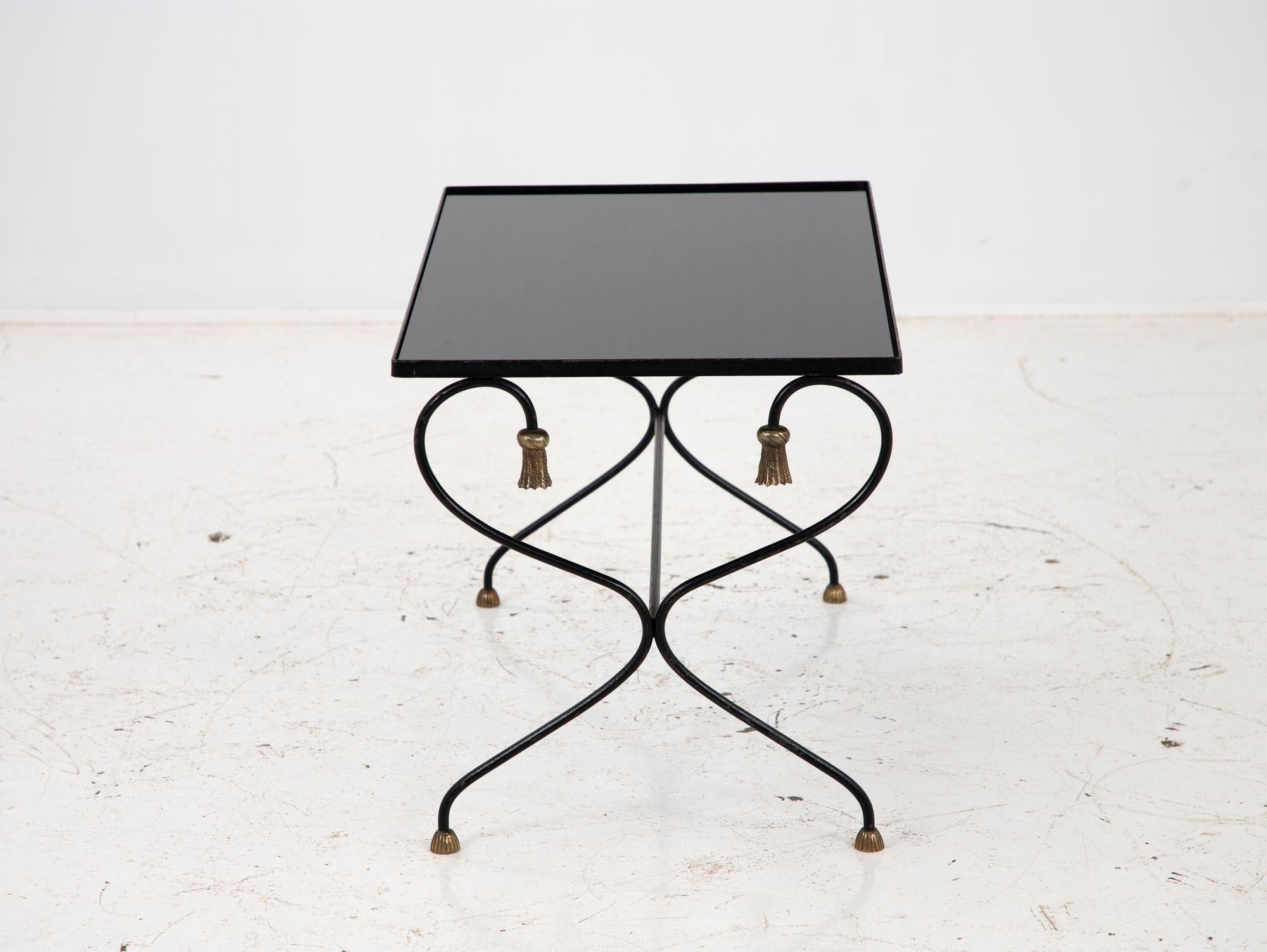 French Iron and Black Glass Cocktail Table, 20th Century For Sale
