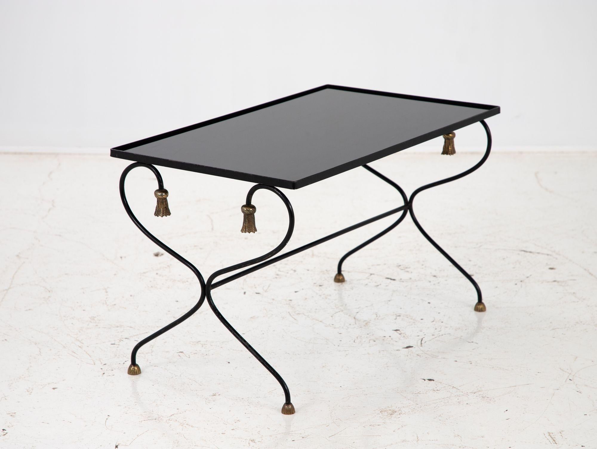 Iron and Black Glass Cocktail Table, 20th Century In Good Condition For Sale In South Salem, NY