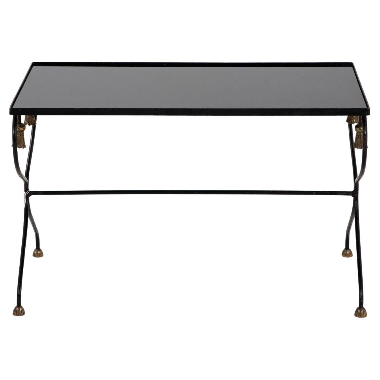 Iron and Black Glass Cocktail Table, 20th Century For Sale