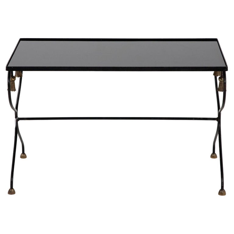Iron and Black Glass Cocktail Table, 20th Century For Sale at 1stDibs