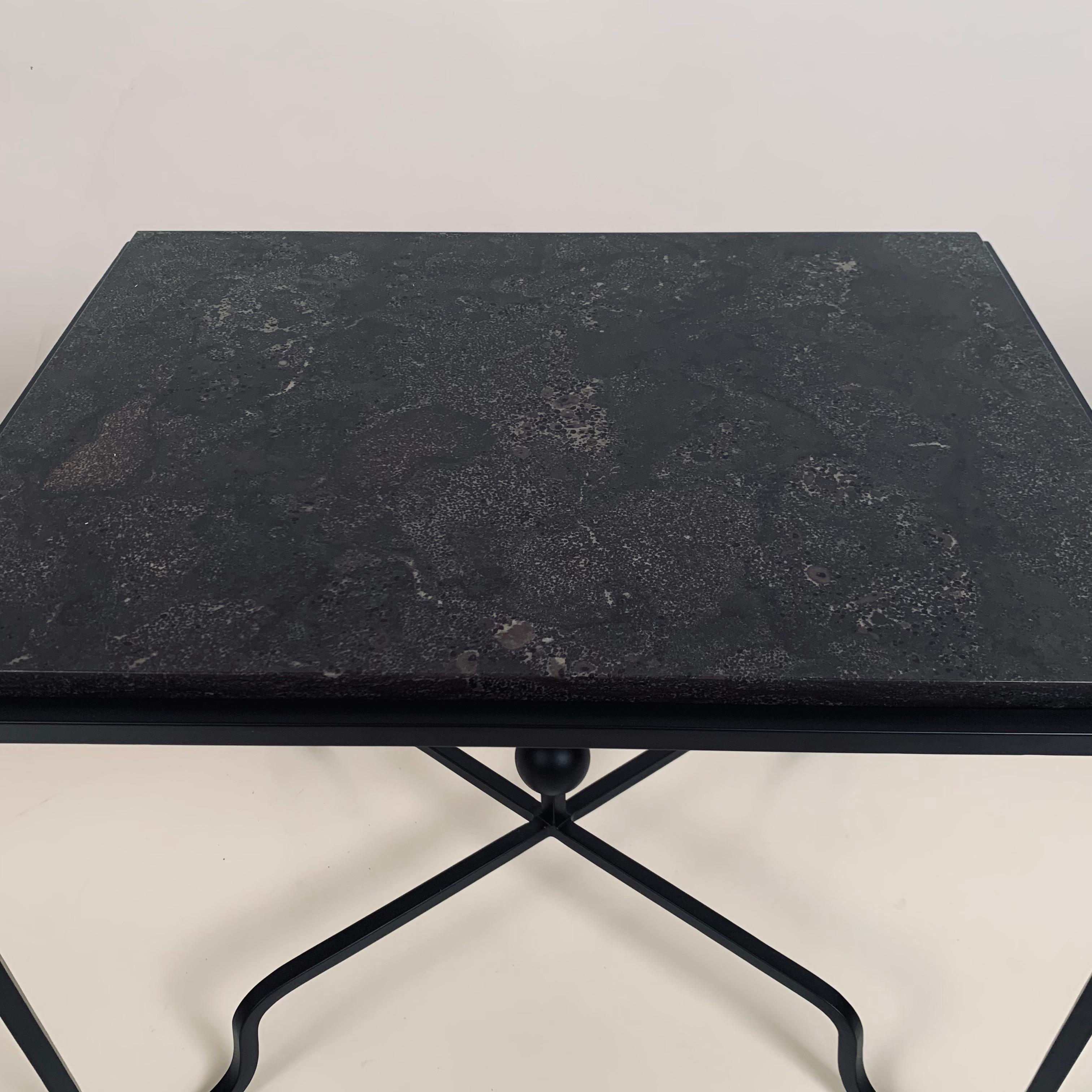 Polished Iron and Black Limestone 'Entretoise' Side Table by Design Frères For Sale