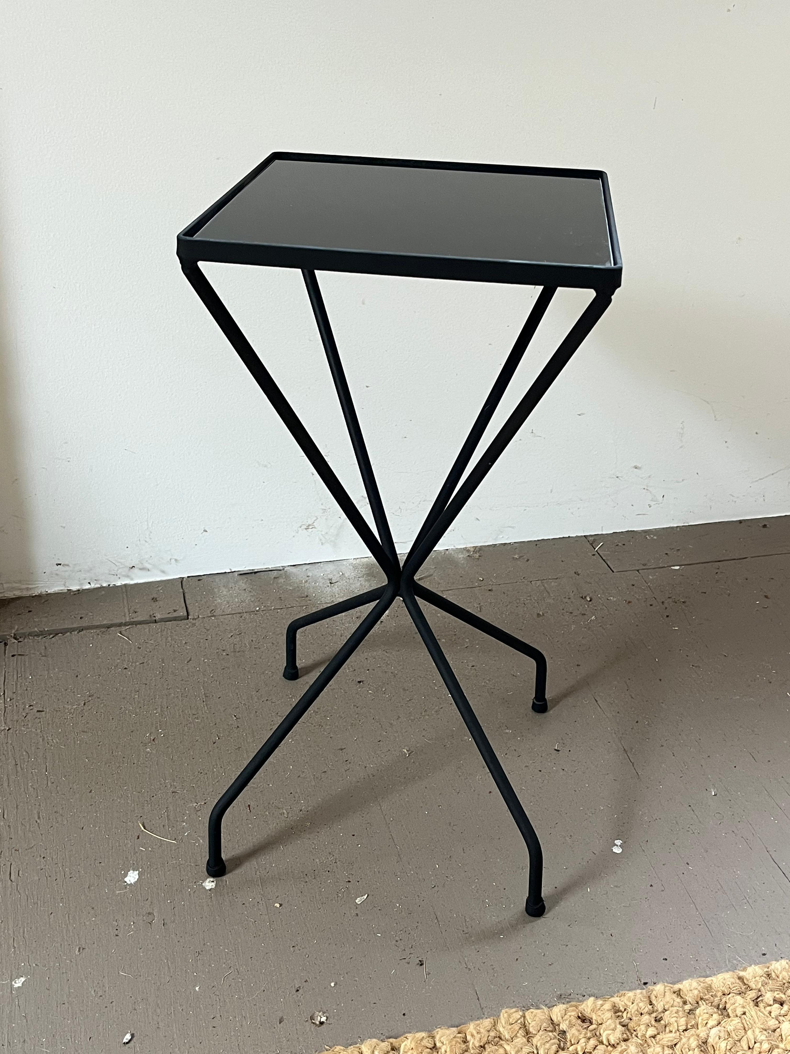 French Iron and Black Mirror Side Table, Style of Mathieu Mategot, 1950’s