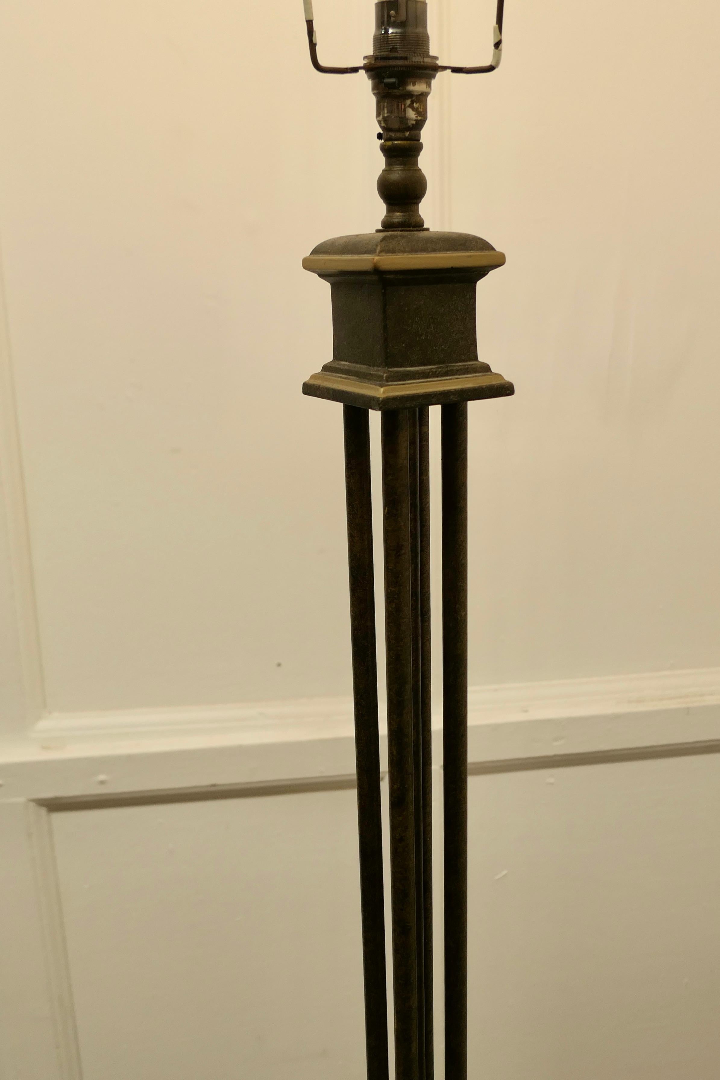 Iron and Brass Column Floor Lamp, Standard Lamp For Sale 2