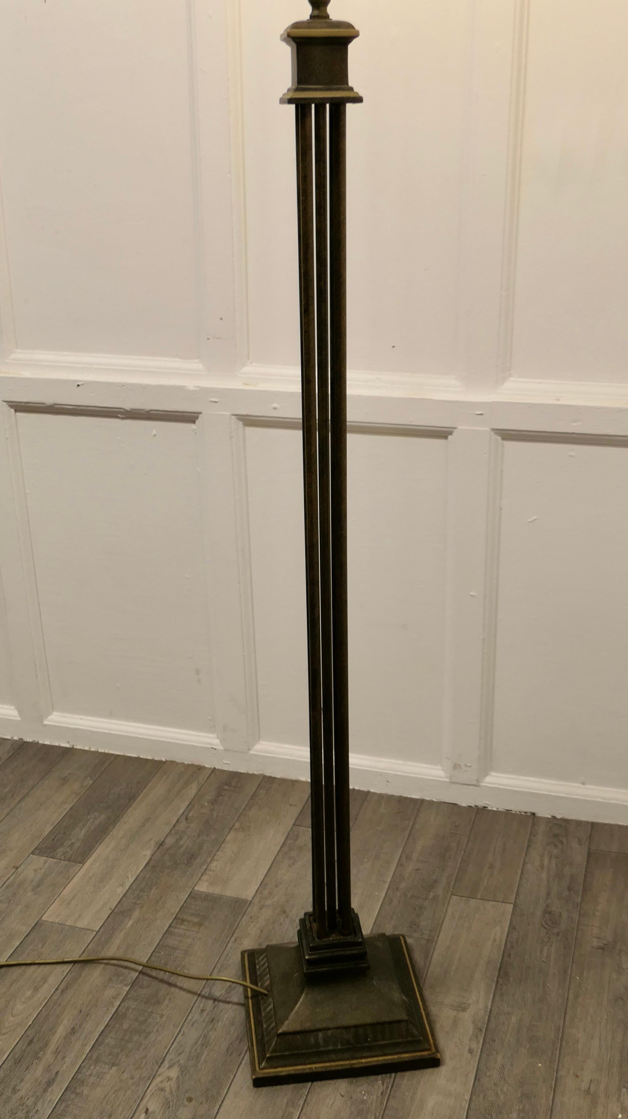 Iron and Brass Column Floor Lamp, Standard Lamp For Sale 3