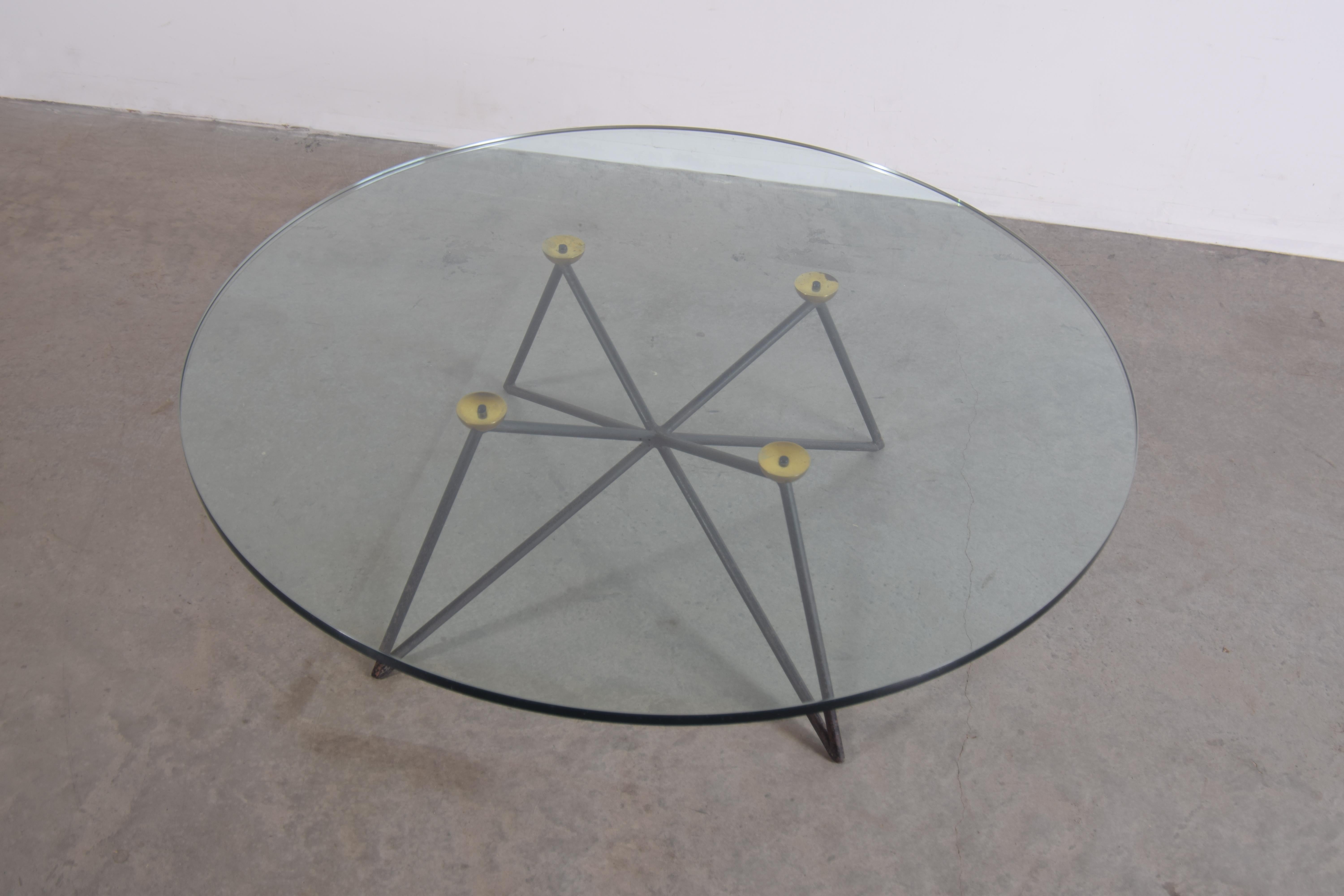 French Iron and Brass Glass Top Coffee Table from Paris For Sale