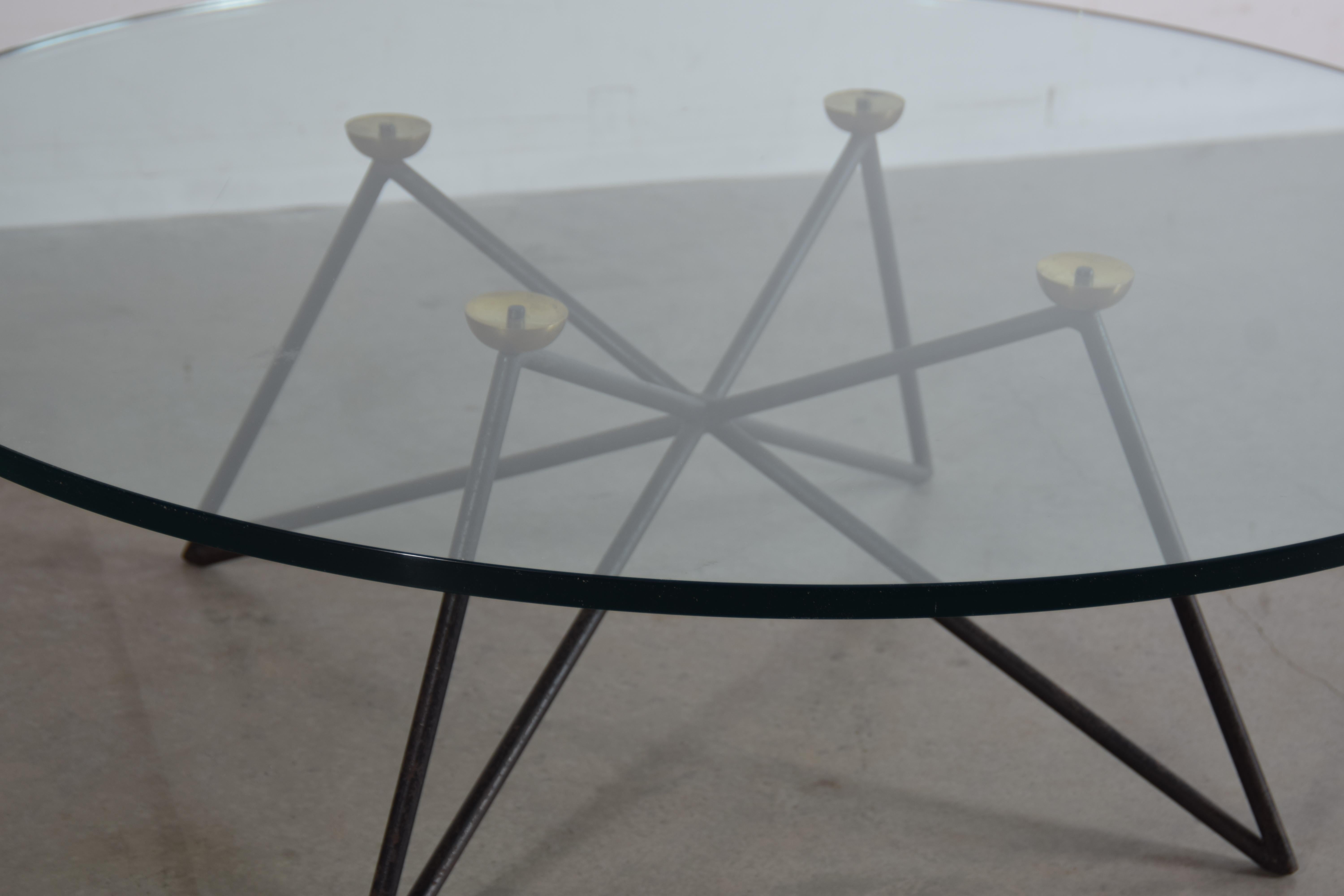 20th Century Iron and Brass Glass Top Coffee Table from Paris For Sale