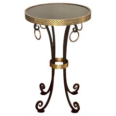 Iron and Brass Gueridon with Black Granite Top