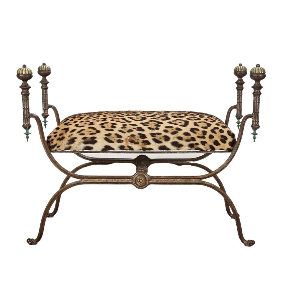 This regal leopard hide bench makes a statement as an entryway or bedroom addition. 