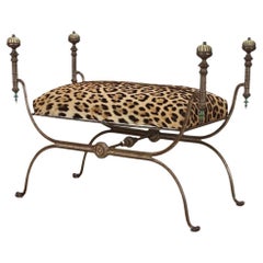 Iron and Brass Leopard Hide Bench