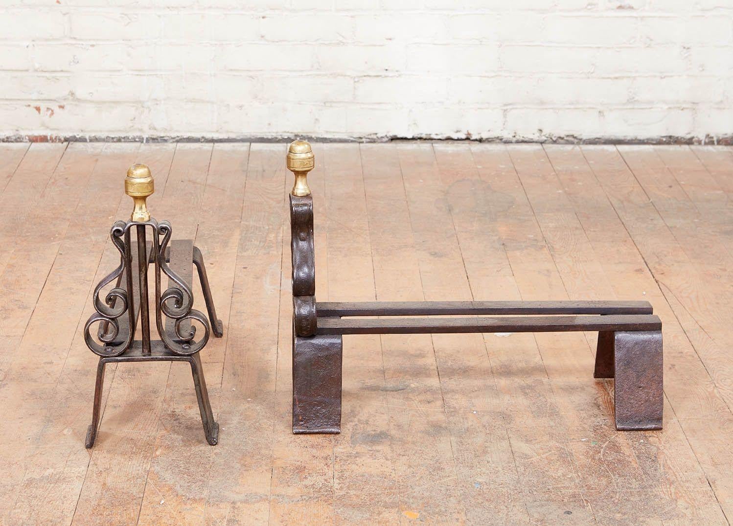 Iron and Brass Lyre Andirons For Sale 1