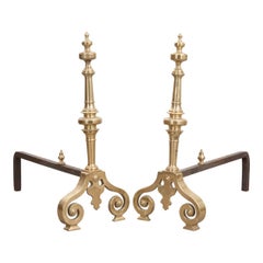 Iron and Brass Pair of French 19th Century Louis XIII-Style Chenets