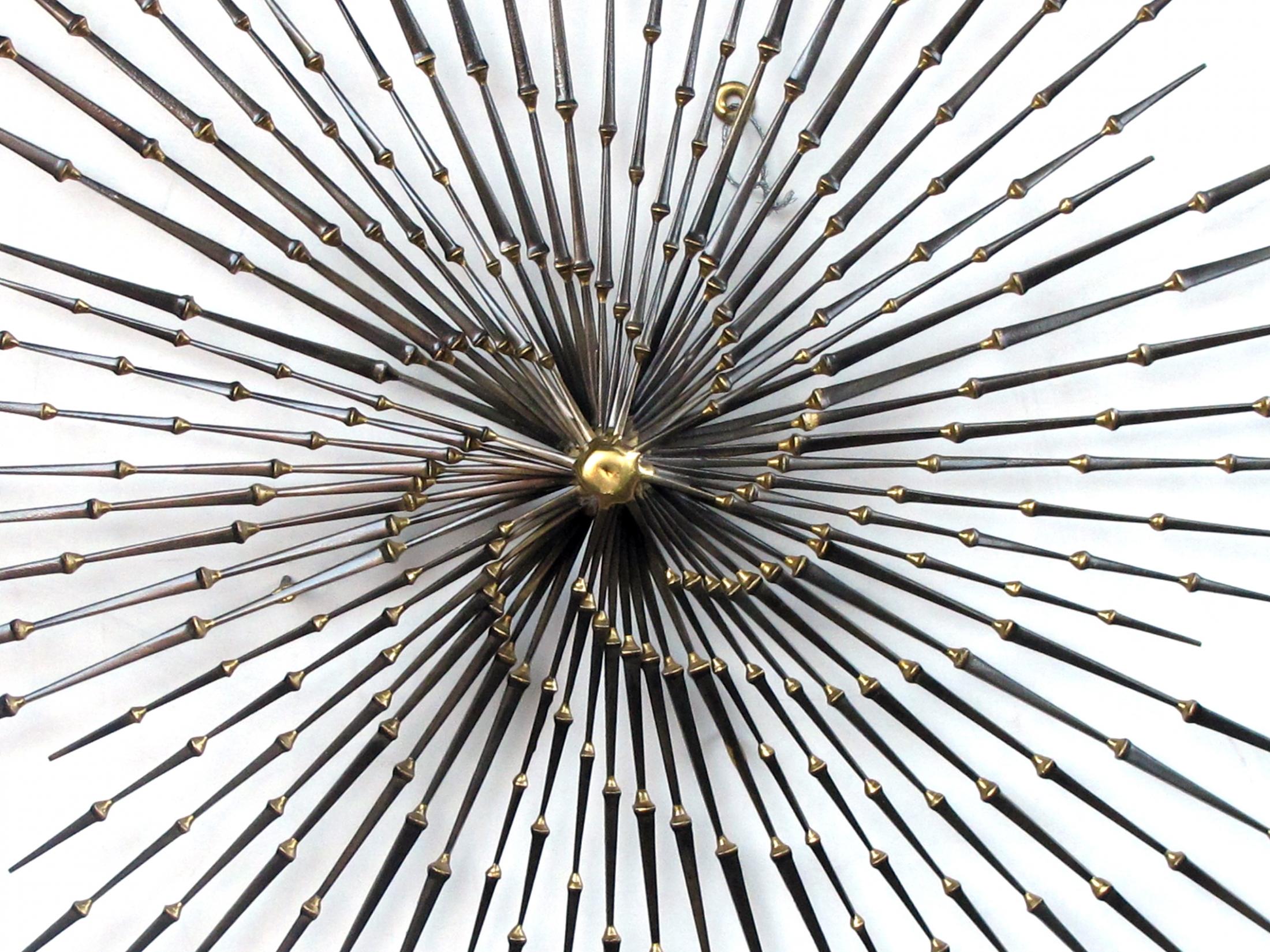 Iron and Brass Pinwheel Sunburst Nail Wall Sculpture by Ron Schmidt For Sale 1