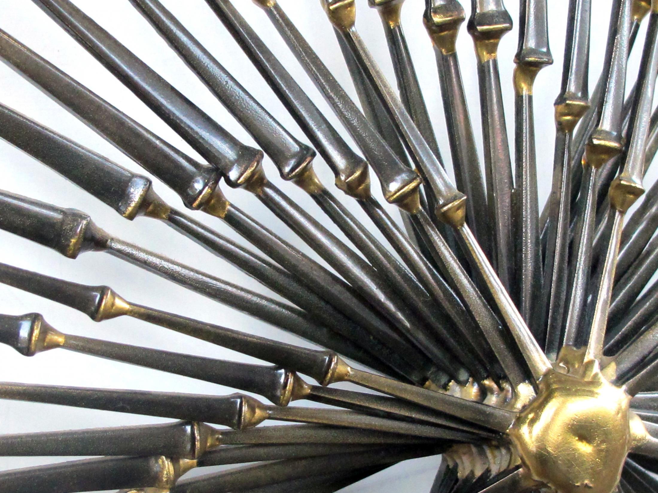 American Iron and Brass Pinwheel Sunburst Nail Wall Sculpture by Ron Schmidt