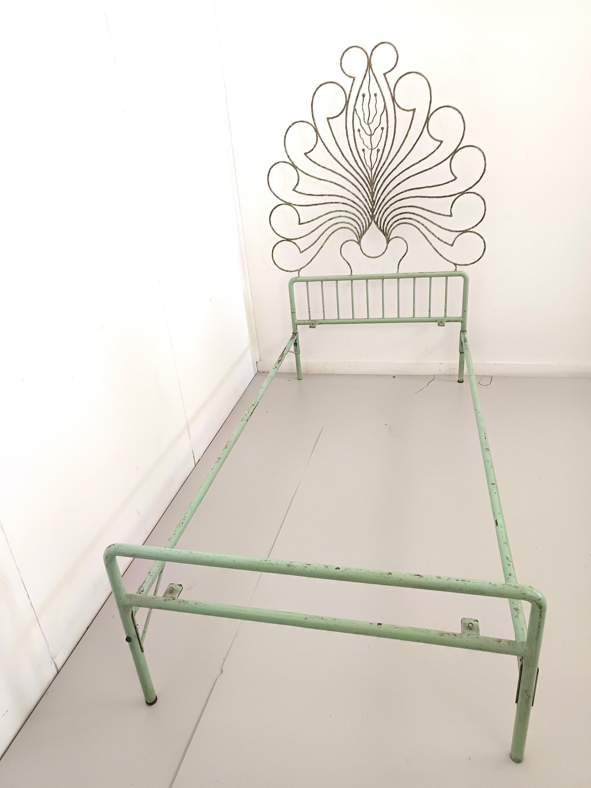 Art Nouveau Iron and Brass Single Bed Frame, Italy For Sale