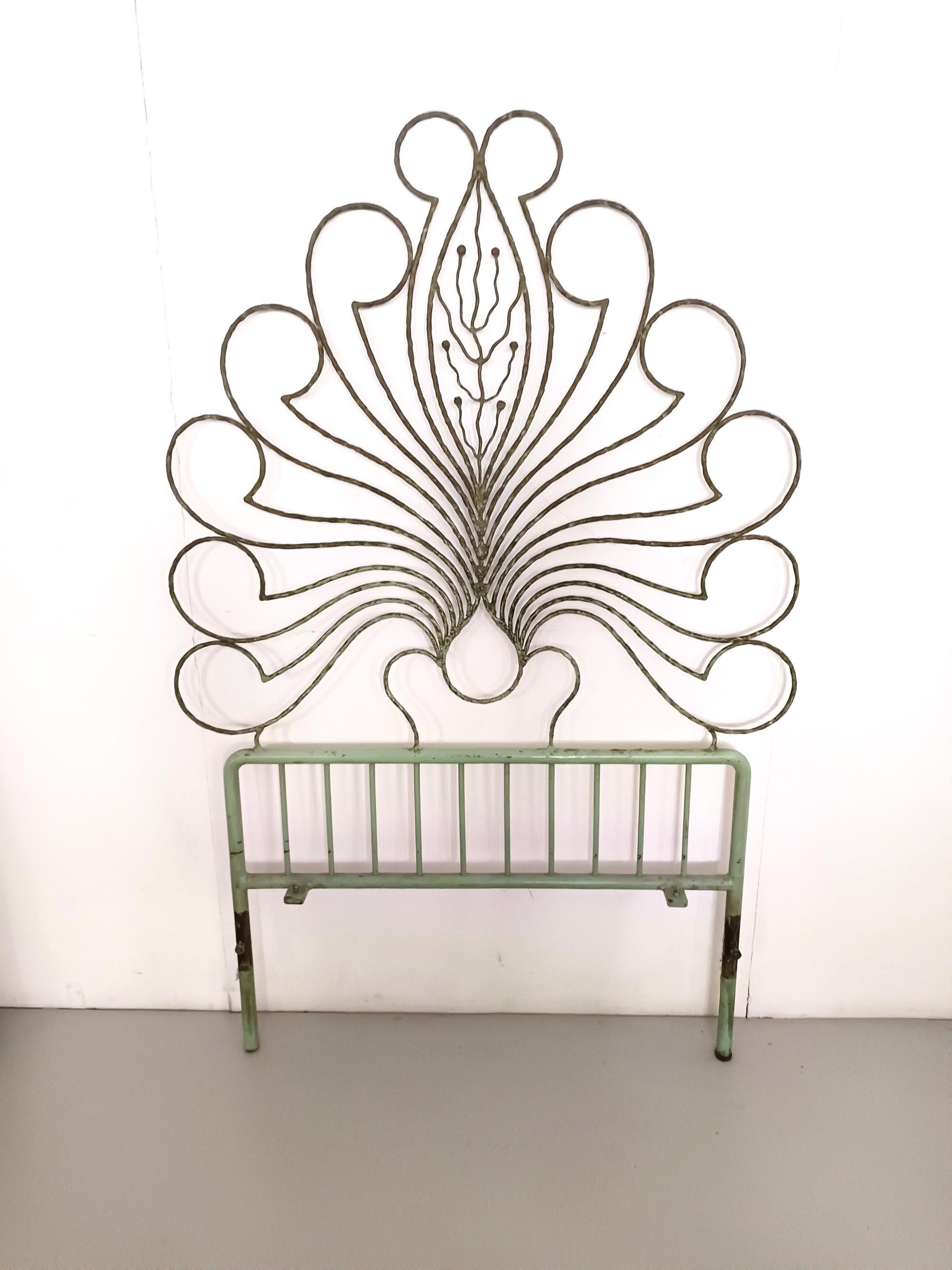 Varnished Iron and Brass Single Bed Frame, Italy For Sale